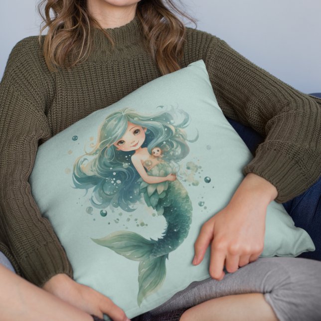 Mermaid Baby Dusche farbenfrohe Qualle Wasserfarbe Kissen (Von Creator hochgeladen)