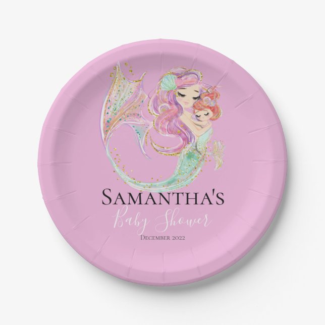 Mermaid Baby Dusche Sweet Little Mermaid Pappteller (Vorderseite)