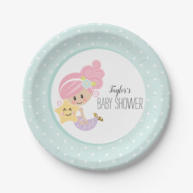 Mermaid Baby Dusche Teller Light Skin Tone (Vorderseite)