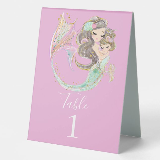 MERMAID BABY DUSCHE UNTER DEM MEERESPINK TISCHAUFSTELLER  (Vorderseite)