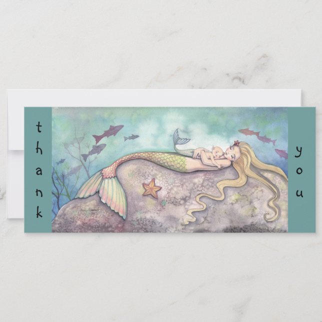 Mermaid Baby Dusche Vielen Dank Anmerkungen Einladung (Vorderseite)