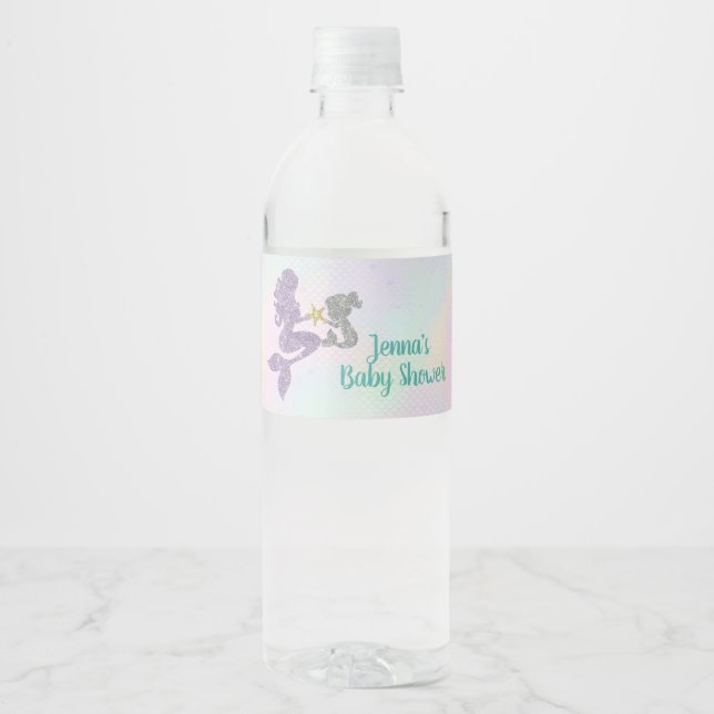 Mermaid Baby Dusche Wasser Flasche Wrappers (Vorderseite)
