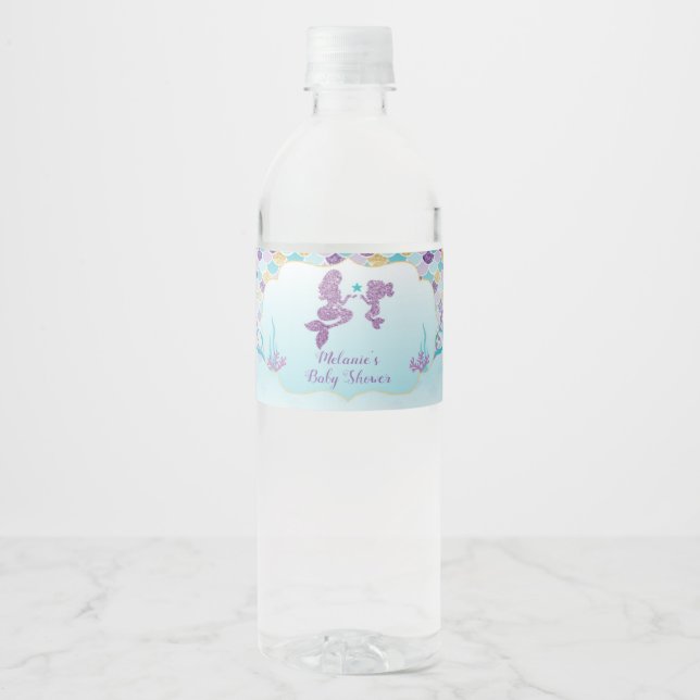 Mermaid Baby Dusche Wasserflaschen Etiketten (Vorderseite)