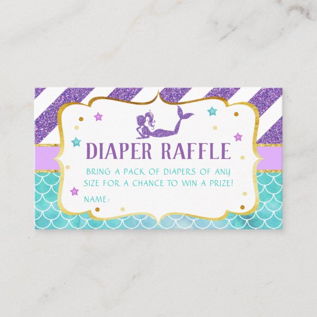 Mermaid Baby Duwer Diaper Raffle Visitenkarte (Vorderseite)