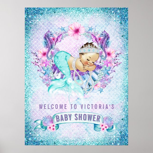 Mermaid Baby Girl Douche Affiches de bienvenue (Devant)