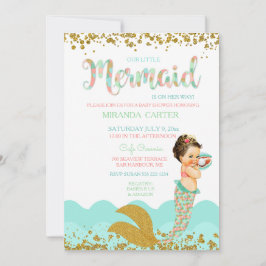 Mermaid Baby Girl Peach Coral Mint Gold Einladung