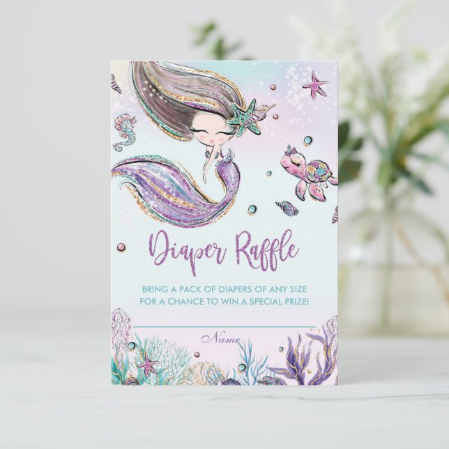 Mermaid Baby Showdiaper Raffle Ticket Card Einladung (Stehend Vorderseite)