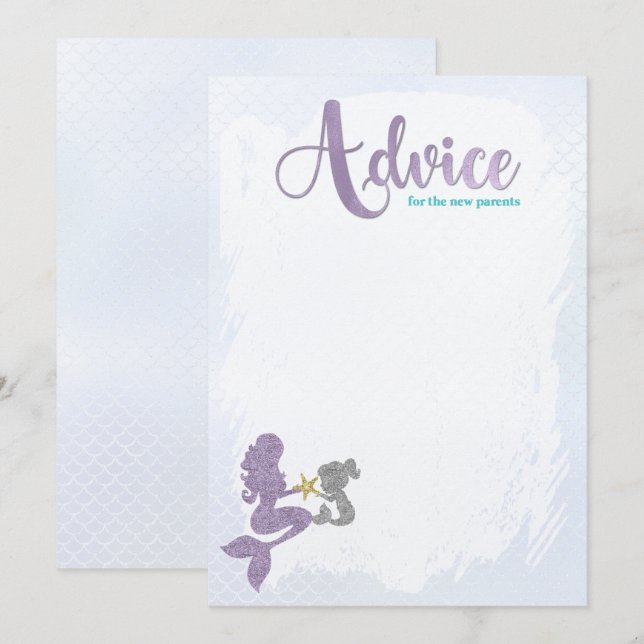 Mermaid Baby Shower Advice für die Eltern Karten (Vorne/Hinten)