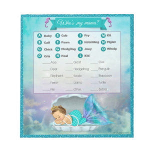Mermaid Baby Shower Animal Match Game#130 40Sheets Notizblock