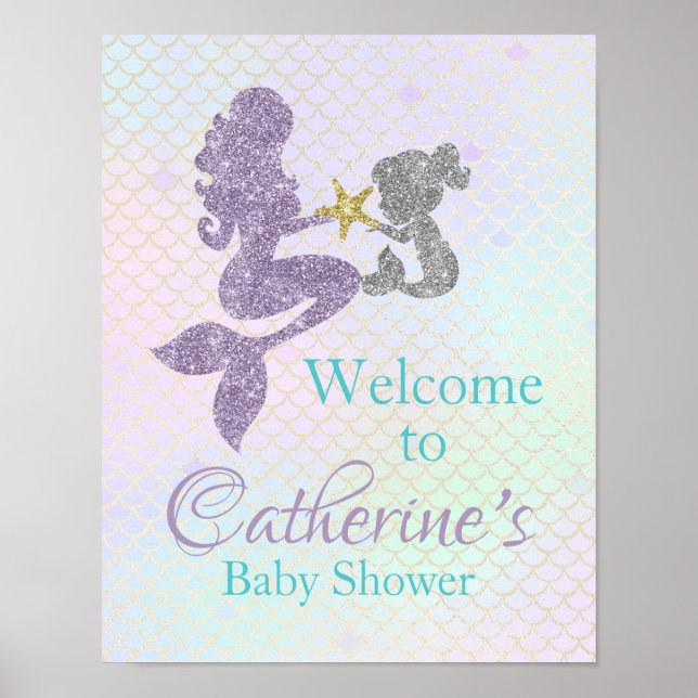 Mermaid Baby Shower Begrüßungszeichen 11x14 Poster (Vorne)
