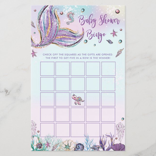 Mermaid Baby Shower Bingo Game Activity Baby Girl (Vorderseite)