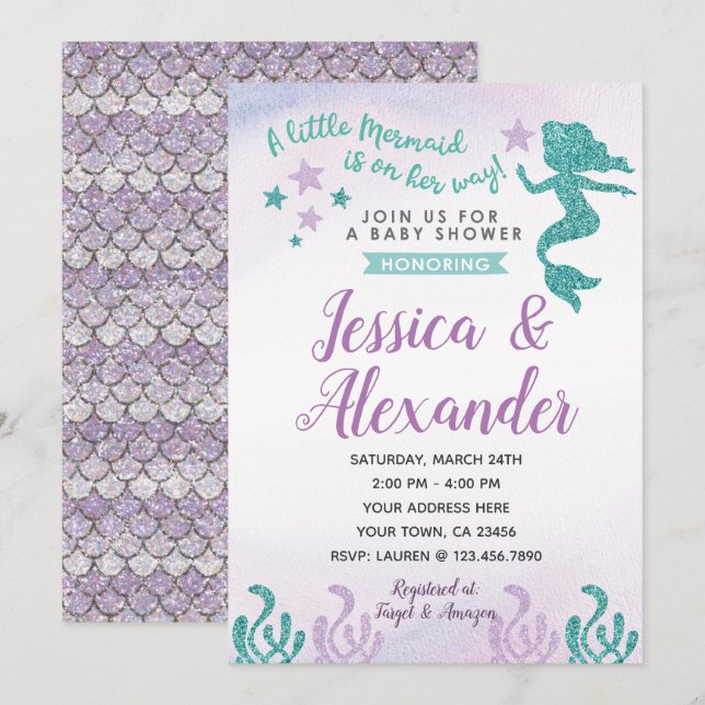 Mermaid Baby Shower Einladung (Vorne/Hinten)