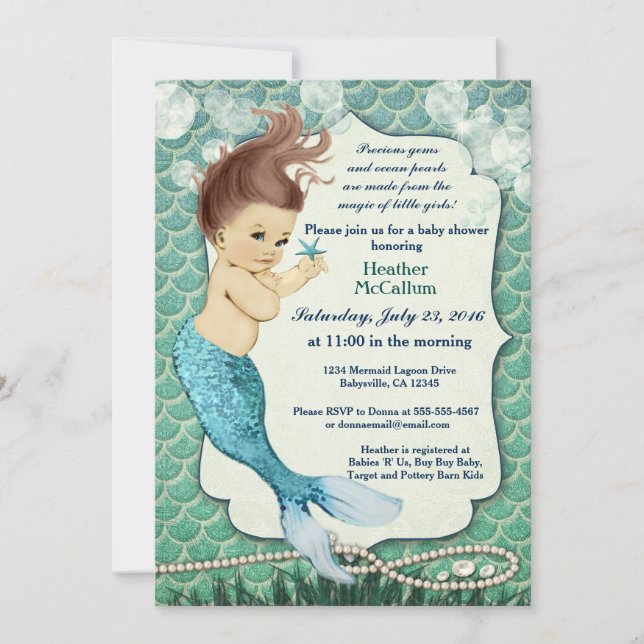 Mermaid Baby Shower Einladung für Mädchen (Vorderseite)