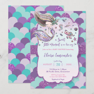 Mermaid Baby Shower Girl Under Sea Lila Einladung