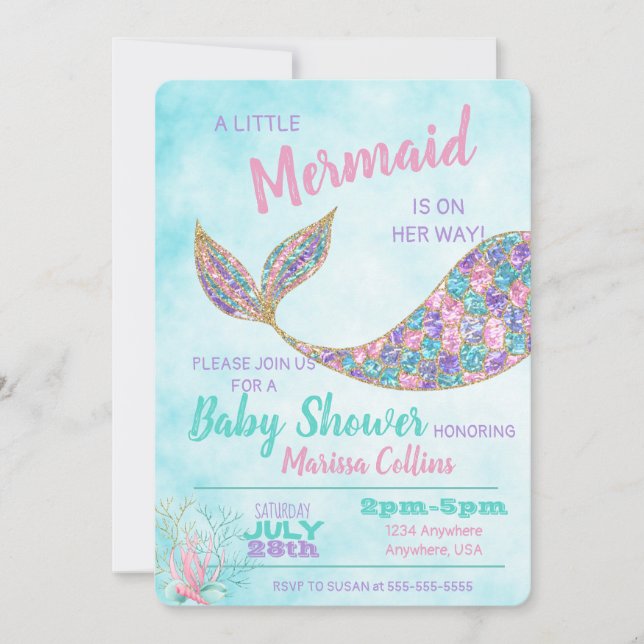 Mermaid Baby SHower Invitation, Under the Sea Einladung (Vorderseite)