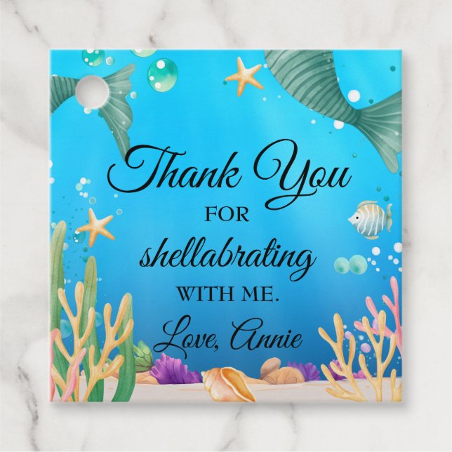 Mermaid Baby Shower Vielen Dank Geschenkanhänger (Vorderseite)