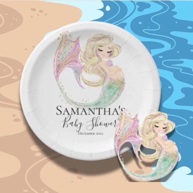 Mermaid Baby Showmutter zu sein Pappteller (Celebrate the mom-to-be with enchanting mermaid baby shower paper plates, perfect for creating magic)