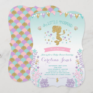 Mermaid Babydusche Einladung Pink Aquamarin Lila