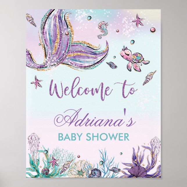 Mermaid Babydusche unter dem Meer Begrüßungszeiche Poster (Vorne)