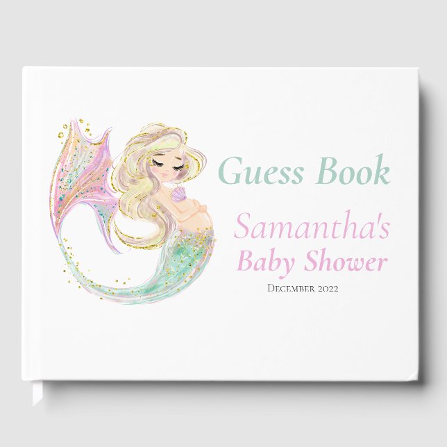 Mermaid Babydusche. Unter dem Meer. Glitzer Gästebuch (Vorderseite)