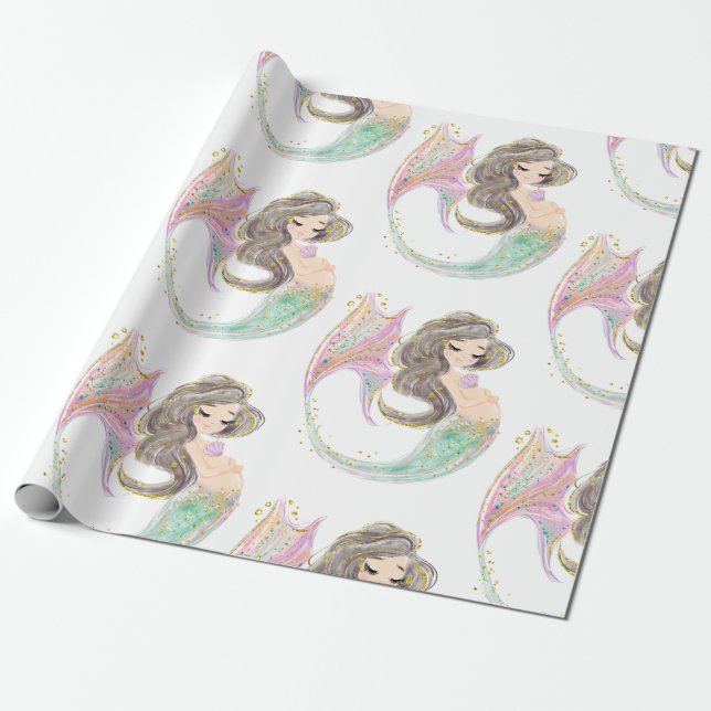 Mermaid Babydusche. Unter dem Meer. Glitzer Geschenkpapier (Ungerollt)