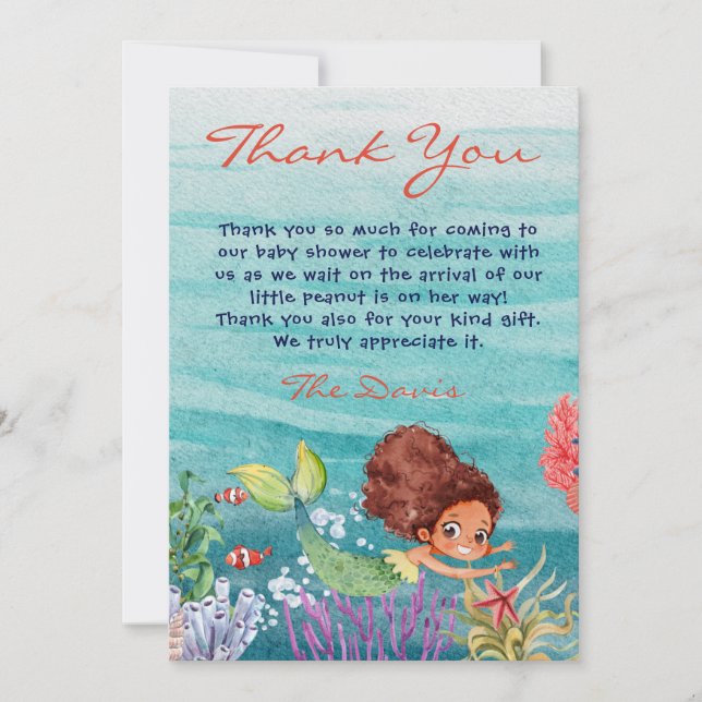 Mermaid Babydusche unter dem Meer Vielen Dank Einladung (Vorderseite)