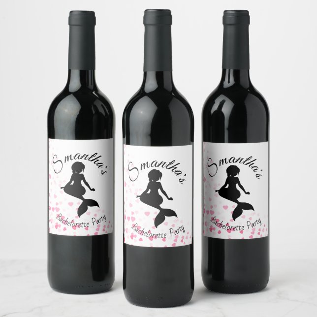 Mermaid Bachelorette Herz Party Weinetikett (Flaschen)
