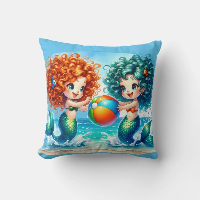 "Mermaid Beach Ball Fun" Kissen (Vorderseite)