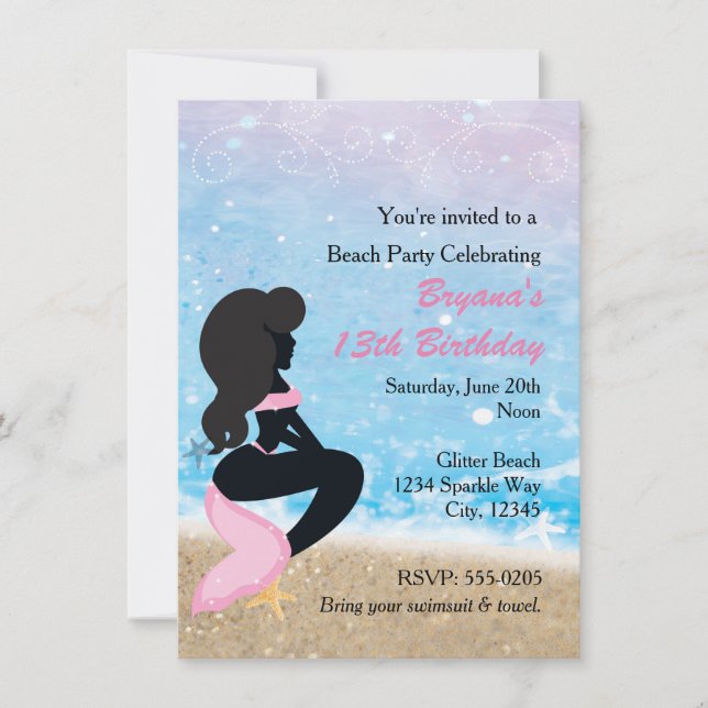 Mermaid Beach Bunny Sparkle Swim Party Invitation (Devant)