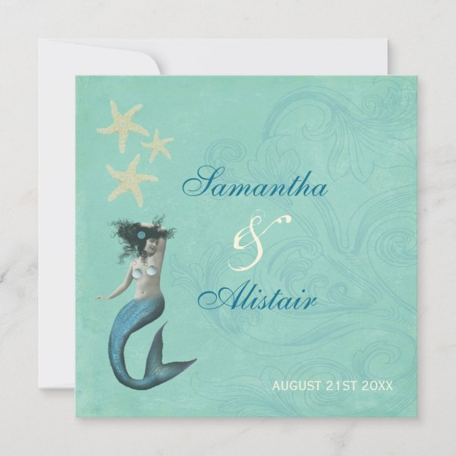 Mermaid Beach Coastal Hochzeitseinladung Einladung (Vorderseite)