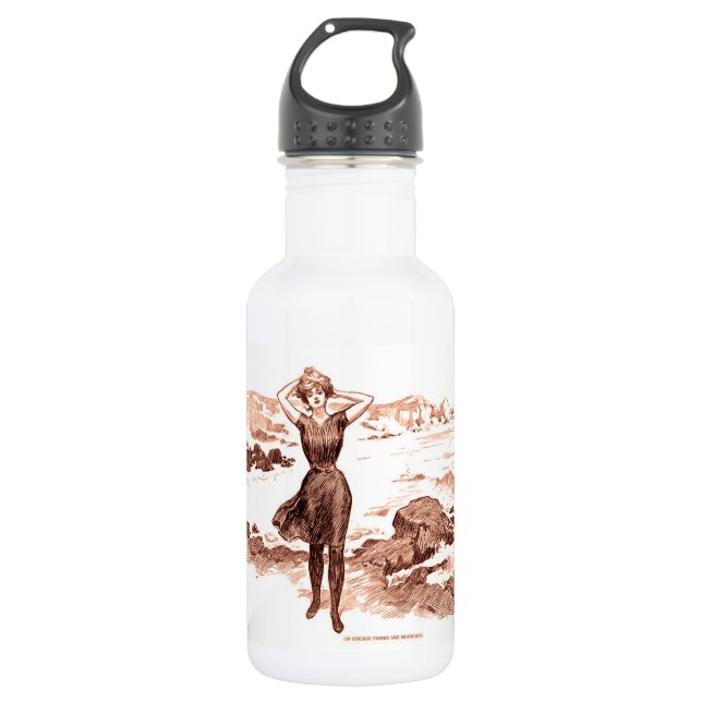 Mermaid Beach Gibson Girl Viktorianisch Antique Edelstahlflasche (Vorderseite)