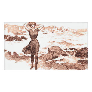 Mermaid Beach Gibson Girl Viktorianisch Antique Namenschild