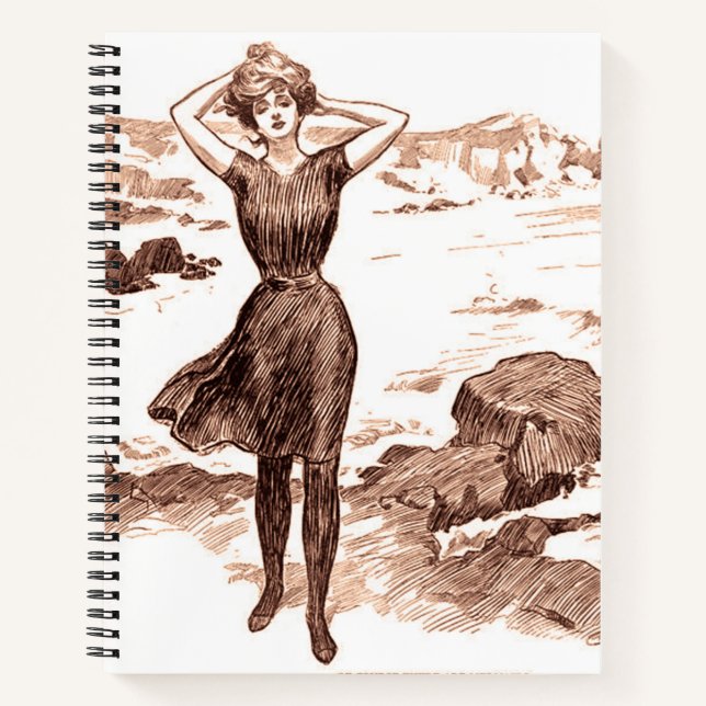 Mermaid Beach Gibson Girl Viktorianisch Antique Notizbuch (Vorderseite)
