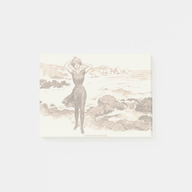 Mermaid Beach Gibson Girl Viktorianisch Antique Post-it Klebezettel (Vorderseite)
