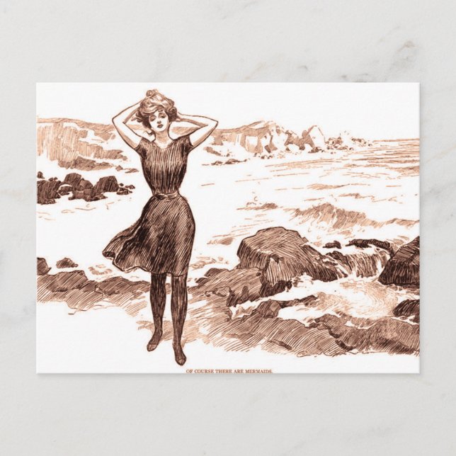 Mermaid Beach Gibson Girl Viktorianisch Antique Postkarte (Vorderseite)