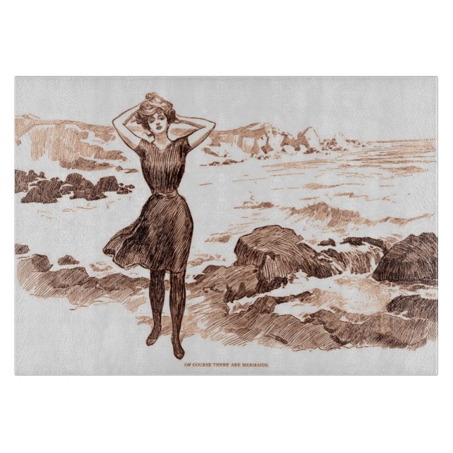 Mermaid Beach Gibson Girl Viktorianisch Antique Schneidebrett (Vorderseite)