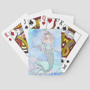 Mermaid Beautiful Ocean Blue Aquamariner Glitzer G Spielkarten