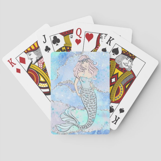 Mermaid Beautiful Ocean Blue Aquamariner Glitzer G Spielkarten (Rückseite)