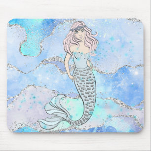 Mermaid Beautiful Underwater Blue Aquamariner Glit Mousepad