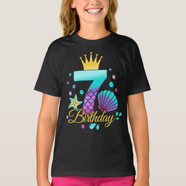 Mermaid Birthday 7. Geburtstag T-Shirt (Vorderseite)