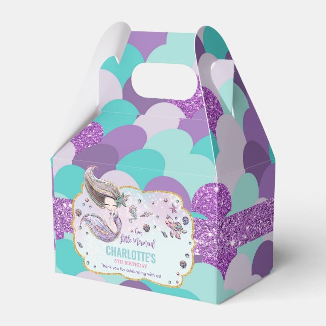 Mermaid Birthday Baby Dusche Danke Lila Geschenkschachtel (Vorderseite)