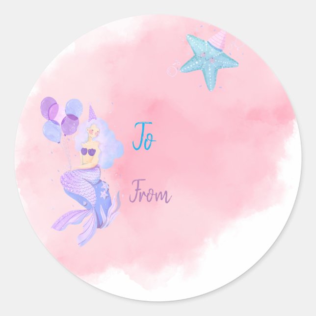 Mermaid Birthday bis von der benutzerdefinierten K Runder Aufkleber (Vorderseite)