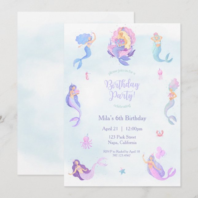 Mermaid Birthday Einladung (Vorne/Hinten)
