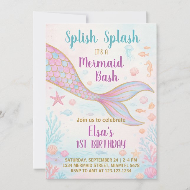 Mermaid Birthday Einladung (Vorderseite)