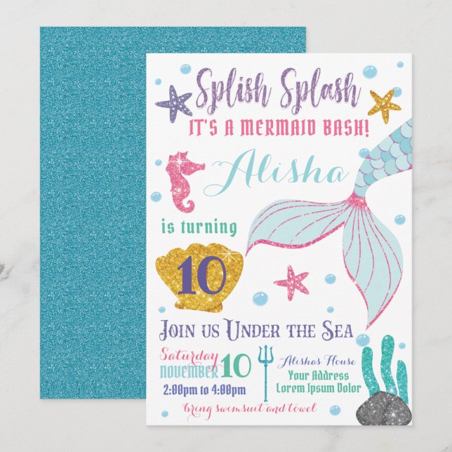 Mermaid Birthday Einladung (Vorne/Hinten)