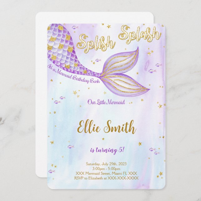 Mermaid Birthday Einladung (Vorne/Hinten)