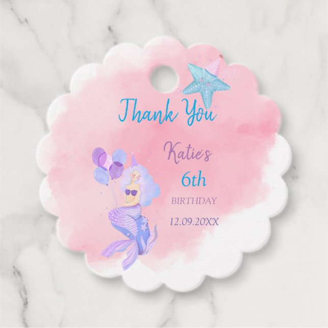 Mermaid Birthday Einladung Geschenkanhänger (Vorderseite)