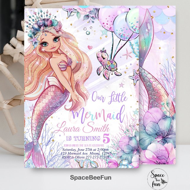 Mermaid Birthday Einladung Mermaid Party einladen (Mermaid Birthday,mermaid Invitation,Party Mermaid invite,Girl Pink mermaid,Magical Unicorn,template,)