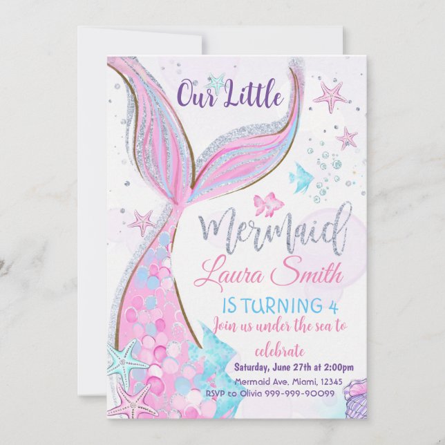 Mermaid Birthday Einladung Party Mermaid (Vorderseite)