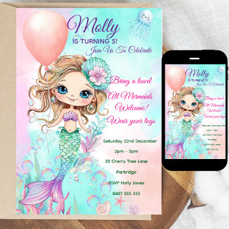 Mermaid Birthday Einladung - Personalisiert